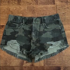 We The Free Green Jean Shorts Distressed Camouflage